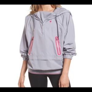 Ivy Park Perforated Panel Jacket Lightweight Pullover Gray w/ Pink Accents